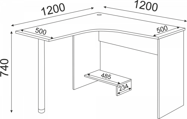Чертеж углового стола для школьника
